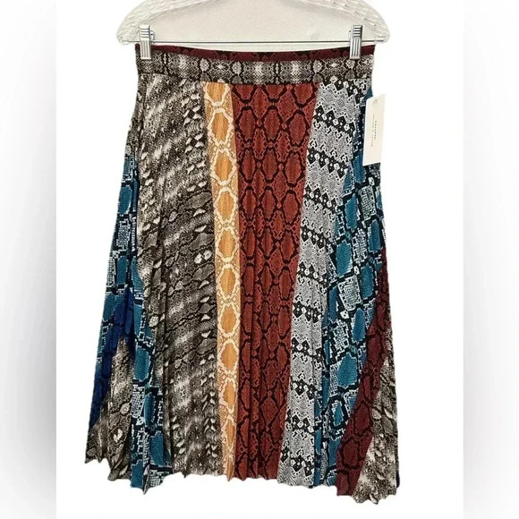 Tahari Women’s Mixed Print Pleated Midi Skirt A-Line Multi Color Sz Small New - Picture 1 of 10